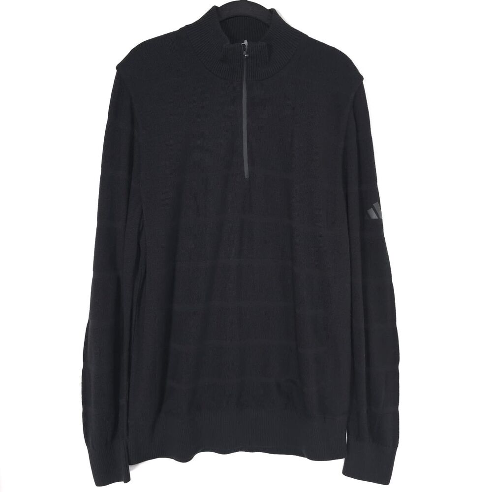 ADIDAS Men's New Tour Knit Sweater Black 1/4 Zip LARGE Wind Resistant